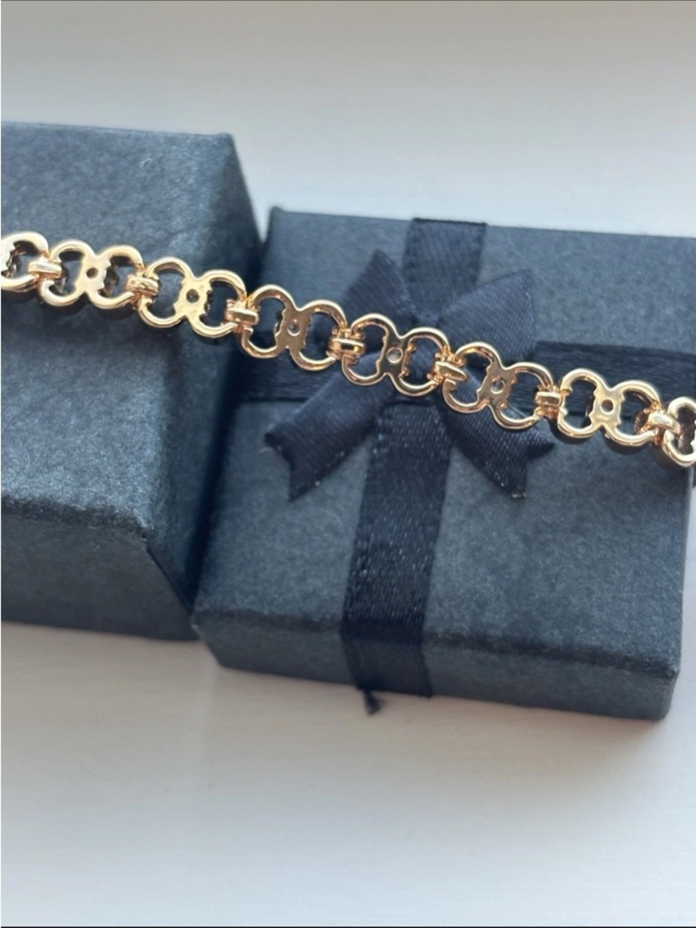 Rose Gold Plated Link Bracelet Dainty CZ Tennis Style Bracelet Elegant - Picture 8 of 13